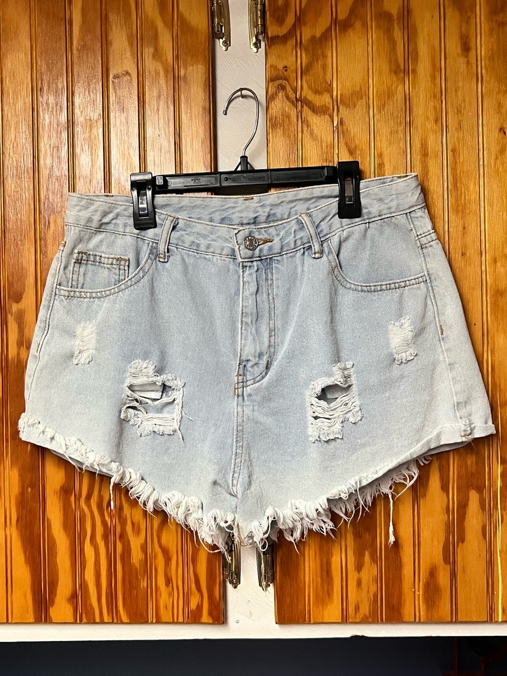 SHEIN Light Blue Distressed Denim Cutoff Shorts size L